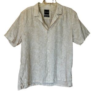 Stitch Note Men’s Shirt European Linen Short Sleeve Button Up Sz Large